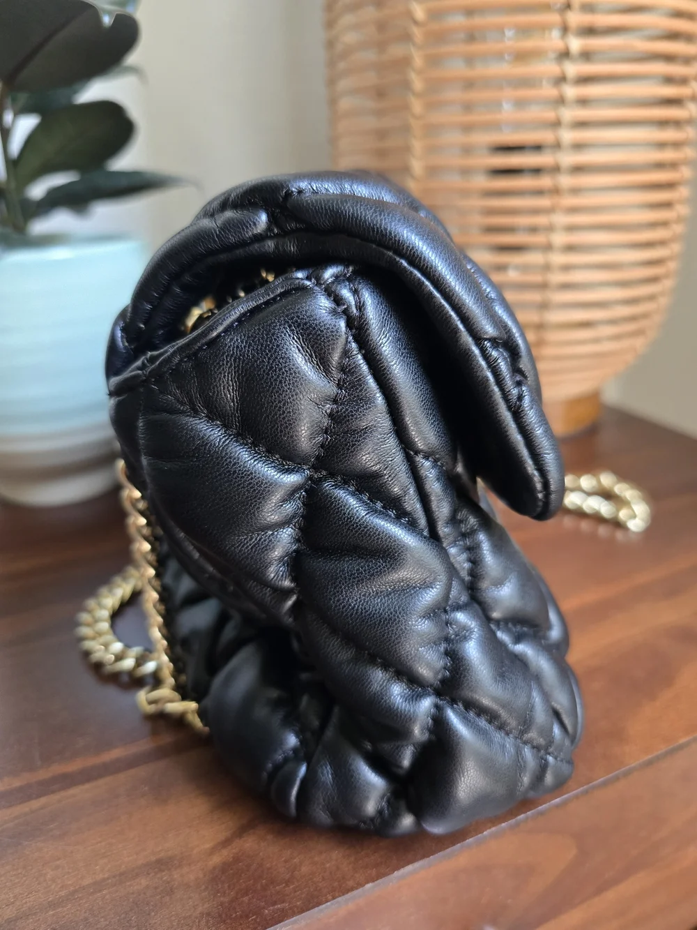 Aldo Black Quilted Crossbody with Gold Chain